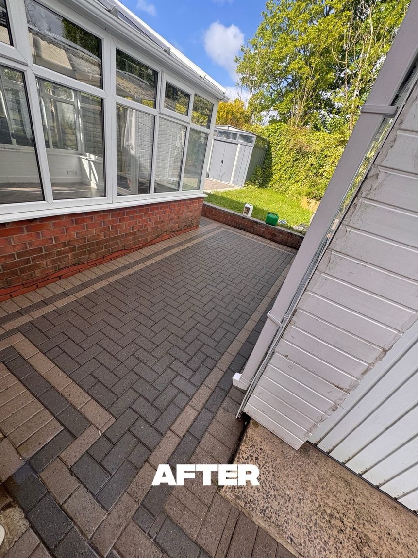 Conservatory patio after pressure washing