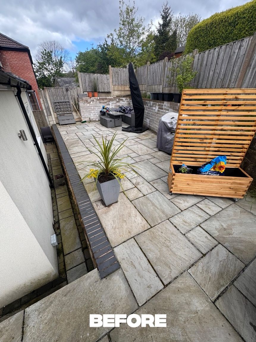 Patio before pressure washing