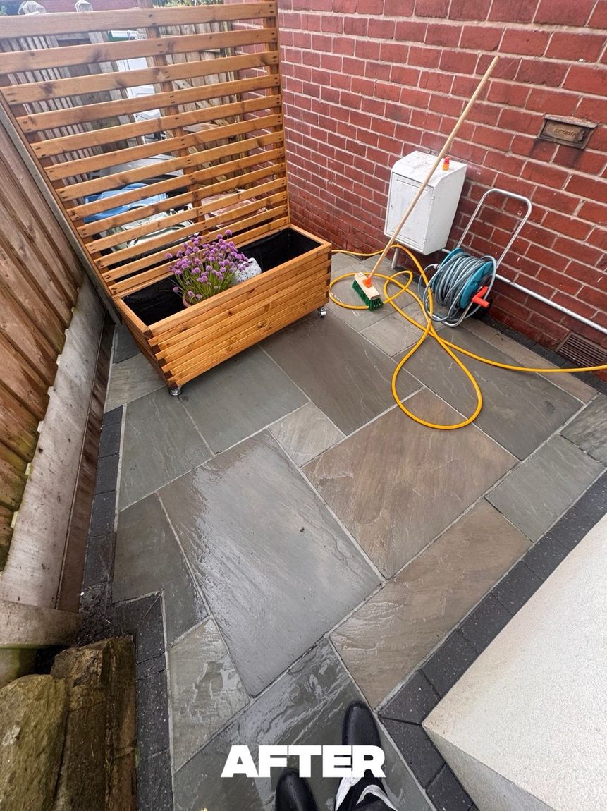 Narrow path before and after pressure washing